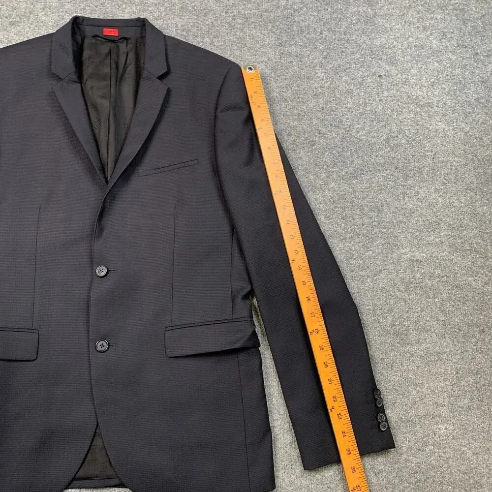 Hugo‎ Boss Blazer Mens 38R Navy Black Virgin Wool Notch 2 Button Single Breasted